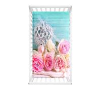 Odot Sábana Bajera para Carro de Bebe, Patrón Flor de Rosa 3D Sábana Bajera para Colchón de Capazo Sabanas Carrito Bebe Sábana Bajera Cuna Suave Sabanas Minicuna (Flores blancas,60x120cm)