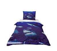 Odot Set di Biancheria da Letto per Camera dei Bambini, Modelli di Animali 3D Set Copripiumino Singolo Bambino Bambina, Biancheria da Letto con 1 Copripiumini + 1 Federa (Tiburón Azul,120x150cm)
