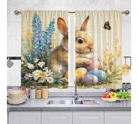Odot Tenda Corta Finestra Cucina, Coniglio di Pasqua Primavera Tende da Bistrot Cucina Moderne con Tasca per Asta 2 Pezzi Mantovane Corte per Decorazione (Conejo de Pascua,W 90 H 60cm)