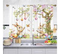 Odot Tenda Corta Finestra Cucina, Coniglio di Pasqua Primavera Tende da Bistrot Cucina Moderne con Tasca per Asta 2 Pezzi Mantovane Corte per Decorazione (Mariposa,W 60 H 60cm)