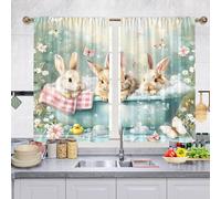 Odot Tenda Corta Finestra Cucina, Coniglio di Pasqua Primavera Tende da Bistrot Cucina Moderne con Tasca per Asta 2 Pezzi Mantovane Corte per Decorazione (Mariposa Rosa,W 65 H 60cm)