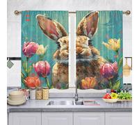 Odot Tenda Corta Finestra Cucina, Coniglio di Pasqua Primavera Tende da Bistrot Cucina Moderne con Tasca per Asta 2 Pezzi Mantovane Corte per Decorazione (Flor de tulipán,W 60 H 90cm)
