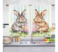 Odot Tenda Corta Finestra Cucina, Coniglio di Pasqua Primavera Tende da Bistrot Cucina Moderne con Tasca per Asta 2 Pezzi Mantovane Corte per Decorazione (Huevo de Pascua,W 60 H 45cm)