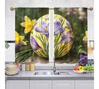 Odot Tenda Corta Finestra Cucina, Uovo di Pasqua Primavera Tende da Bistrot Cucina Moderne con Tasca per Asta 2 Pezzi Mantovane Corte per Decorazione (Pintura al óleo A,W 65 H 115cm)