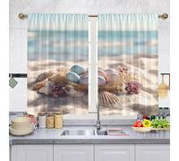 Odot Tenda Corta Finestra Cucina, Uovo di Pasqua Primavera Tende da Bistrot Cucina Moderne con Tasca per Asta 2 Pezzi Mantovane Corte per Decorazione (Playa de Arena A,W 140 H 145cm)