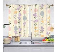 Odot Tenda Corta Finestra Cucina, Uovo di Pasqua Primavera Tende da Bistrot Cucina Moderne con Tasca per Asta 2 Pezzi Mantovane Corte per Decorazione (Dibujo Animado A,W 140 H 175cm)