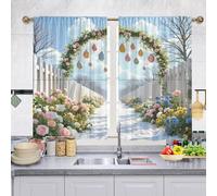Odot Tenda Corta Finestra Cucina, Uovo di Pasqua Primavera Tende da Bistrot Cucina Moderne con Tasca per Asta 2 Pezzi Mantovane Corte per Decorazione (Felices Pascuas A,W 65 H 115cm)
