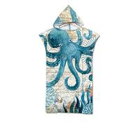 Odot Toalla Poncho de Surf, Microfibra de Secado rápido de Tejido Surfing Cambio Vestido con Capucha Poncho Playa Cambiador Albornoz Natación para Adulto Grande (75 x 110 cm, Pulpo)