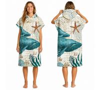 Odot Toalla Poncho de Surf, Microfibra de Secado rápido de Tejido Surfing Cambio Vestido con Capucha Poncho Playa Cambiador Albornoz Natación para Adulto Grande (75 x 110 cm), Ballena