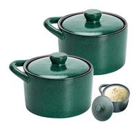 Odoukey 2 azucareros de cerámica vintage de 8 oz con tapa y soporte para cuchara, resistentes al calor, cuencos de sopa para cocina, comedor, salero, azucarero