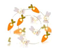 Odoukey 20 luces LED de hadas con forma de zanahoria y conejito de Pascua, cadena de luces con pilas para decoración de Pascua, suministros para fiestas