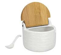 Odoukey Azucarero con Tapa y Cuchara, Bote de cerámica de 250ml, Tarro Lavable, salero para Especias, Pimienta, hogar, Cocina, Blanco, 1 Paquete
