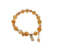 Odoukey Citrino: Pulsera de cuarzo citrino natural, pulsera elástica de una sola hebra hecha a mano de 8 mm para mujer, joyería de para uso diario