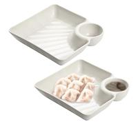 Odoukey Juego de 2 piezas para servir patatas fritas y salsas de PP, plato de vinagre dividido cuadrado, cuenco para patatas fritas y, plato blanco para servir