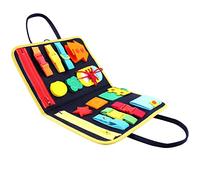 Odoukey Juguete sensorial de Tablero Ocupado para niños pequeños, aprende a vestirse, Bricolaje con Botones con Cremallera, Hebillas y Corbata