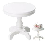 Odoukey Mesa de casa de muñecas en Miniatura con Pedestal Redondo Realista, Color Blanco, Escala 1:12, Muebles de casa de DIY para muñecas de Madera para decoración de de