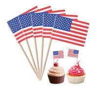 Odoukey Palillos de Dientes con Bandera Americana, 100 Unidades, Mini Banderas de Estados Unidos en Palos, Banderas de Alimentos, Palillos de Dientes, Adornos para Magdalenas, Mini de cóct