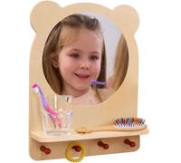 ODOXIA Estación de Baño Montessori para Niños | Espejo Montessori con Gancho y Repisa | Espejo de Baño Montessori con Estante | Organizador Infantil para Autonomía y Cuidado Personal
