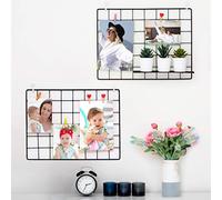 ODOXIA Paquete De 2 Rejilla Decoracion Pared | Rejilla Pared Para Mostrar Fotos | Paneles De Metal, Negro Y Magnético | Organizador De Almacenamiento De Rejilla Y Marco De Fotos