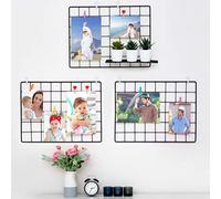 ODOXIA Paquete De 3 Rejilla Decoracion Pared | Rejilla Pared Para Mostrar Fotos | Paneles De Metal, Negro Y Magnético | Organizador De Almacenamiento De Rejilla Y Marco De Fotos