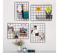 ODOXIA Paquete De 4 Rejilla Decoracion Pared | Rejilla Pared para Mostrar Fotos | Paneles De Metal, Negro Y Magnético | Organizador De Almacenamiento De Rejilla Y Marco De Fotos