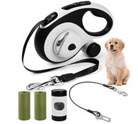 ODRIEW Correa retráctil para perro de 15 pies, 360° sin enredos, 6 en 1 con cable a prueba de masticación, luz LED, dispensador, 2 bolsas para caca Freno y bloqueo de un botón, mango antideslizante,
