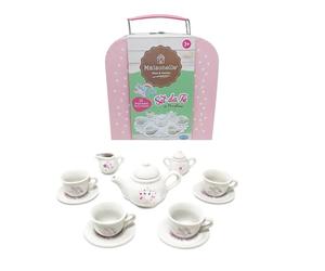 ODS -44022 Juego de té de cerámica de 13 Piezas, 4 platillos, 4 Tazas, azucarero, Porta Leche y Tetera con Tapa. Fantástica Cesta de Viaje, 44022
