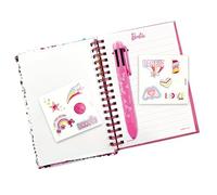 ODS - Cuaderno con lentejuelas reversibles, 32 páginas, bolígrafo multicolor y 2 hojas de pegatinas Barbie, 10,5 x 15 cm, edad recomendada +5 años