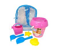 ODS - Sunday - Mochila Barbie con Juego de Playa: Cubo Ø 18 cm, tamiz, 2 moldes, regadera, Pala y rastrillo 25 cm, Juego de Playa para niños
