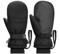 Odtmger Mittens de nieve, impermeables, cálidos para el esquí de invierno con relleno de algodón y forro de algodón spray-bonded, cuerda antisperdición para padres e hijos