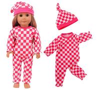 odulu Ropa de muñeca para muñeca Americana de 18 Pulgadas-Pijama Enterizo con Gorro de Dormir-Conjunto de Ropa de Dormir para muñecas de 43-46 cm-2 Piezas/Set-D