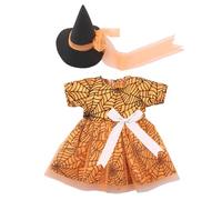 odulu Ropa de muñeca para muñeca Americana de 18 Pulgadas-Vestido con Estampado de telaraña y Sombrero-Accesorios de Halloween para muñecas de 43-46 cm-2 Piezas/Set-Naranja