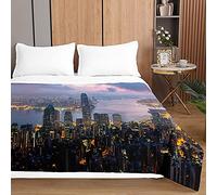 Oduo 3D Microfibra Colcha Bouti Cubrecama Multiusos Suave Verano para Cama de Matrimonio, Lavable Acolchada Edredón Ligero Manta para Todas Las Estaciones (Paisaje de la Ciudad,230x260cm)