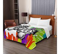 Oduo Colcha Bouti Cama de Verano, 3D Consola Juego impresión Microfibra Cubrecama Multiusos Suave para Cama de Matrimonio, Lavable Acolchada Edredón Ligero Manta (150x200cm,Graffiti Multicolor)