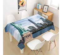 Oduo Mantel Impermeable Antimanchas poliéster, decoración Resistente al Desgaste Lavable Apto,Distintos diseños y tamaños a Elegir,Arquitectura del Mundo 3D (Estatua de la Libertad,140x140cm)