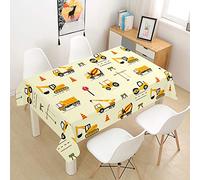 Oduo Mantel Impermeable Antimanchas poliéster, Mantel de impresión de Coches decoración Resistente al Desgaste Lavable Apto, Distintos diseños y tamaños a Elegir (Excavadora Amarilla,140x180cm)