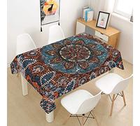 Oduo Mantel Impermeable Antimanchas Poliéster, Mantel Estampado Mandala Vintage Decoración Resistente Al Desgaste Lavable Apto, Distintos Diseños y Tamaños a Elegir (Antiguo,140x140cm)