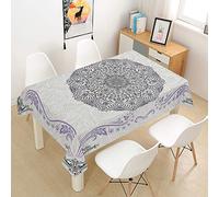 Oduo Mantel Impermeable Antimanchas Poliéster, Mantel Estampado Mandala Vintage Decoración Resistente Al Desgaste Lavable Apto, Distintos Diseños y Tamaños a Elegir (púrpura,140x140cm)