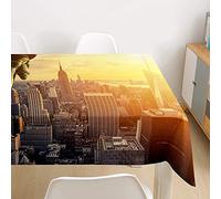 Oduo Mantel Impermeable Antimanchas poliéster, Mantel Impreso Ciudad 3D decoración Resistente al Desgaste Lavable Apto, Distintos diseños y tamaños a Elegir (Nueva York,140x260cm)