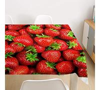 Oduo Mantel Impermeable Antimanchas Tela de Poliéster, Mantel con Estampado de Frutas Decoración Resistente Al Desgaste Lavable Apto, Distintos Diseños y Tamaños a Elegir (Fresa,100x140cm)