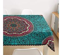 Oduo Mantel Impermeable Antimanchas Tela de Poliéster, Mantel Estampado Mandala Vintage Decoración Resistente Al Desgaste Lavable Apto, Distintos Diseños y Tamaños a Elegir (Azul 1,100x140cm)