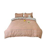 Oduo Ropa de Cama 4 Piezas, Raya Imprimir Juego de Ropa de Cama con Funda de Edredón, Funda de Almohada y Sábana Encimera para Cama Individual o Matrimonio (Naranja,200x230cm)