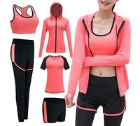 ODWTMRK - Conjunto de ropa deportiva para mujer, 5 piezas, trajes de deporte, gimnasio, yoga, atletismo, fitness, correr, chándal, naranja, S