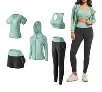 ODWTMRK Conjunto Deportivo Mujer Fitness, 5 Piezas Ropa Deportiva Mujer Gym Conjuntos de Yoga Running Training Estiramiento Ropa de Gimnasio(Verde,L)