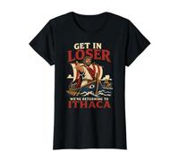 Odysseus se Mete en el Perdedor regresando al héroe de los mitos griegos de Ítaca Camiseta gráfica económica, Mujer, Negro, XS