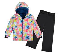 ODYSSEY-REFUGE Traje de esquí para niña, 2 piezas, traje de nieve para niños, chaqueta de esquí y pantalones de esquí, con capucha, tirantes extraíbles, resistente al viento, impermeable, cálido, para