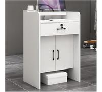 ODZRISU Escritorio Minimalista, Moderno Banco Reception con cassetto e Porta con serratura - Grande tavolo da Banco per saloni, centri estetici e negozi di Abbigliamento(White)