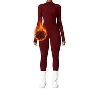 OEAK Mono deportivo largo ajustado para mujer, de manga larga, cuello alto, con cremallera, forro polar, sin costuras, de una pieza, Burdeos, M