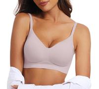 OEAK Sujetador sin Aros Sujetador Push Up Mujer sin Costuras con Relleno Extraíble con Tirantes Ajustables Bralette Cuello en V Bra Básico Cómodo Transpirables Suave, Rosa, M
