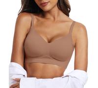 OEAK Sujetador sin Aros Sujetador Push Up Mujer sin Costuras con Relleno Extraíble con Tirantes Ajustables Bralette Cuello en V Bra Básico Cómodo Transpirables Suave, Marrón, S
